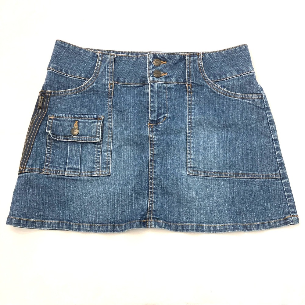 Euro‎ Jeans Denim Mini Skirt Blue Womens M Y2K Pocket Zipper